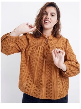 Madewell Eyelet Double-Tie Cutout Peasant Top shirt blouse